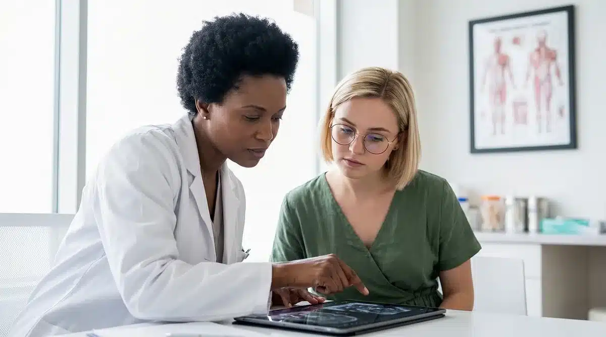 Médecin examinant la mobilité faciale d'un patient en consultation