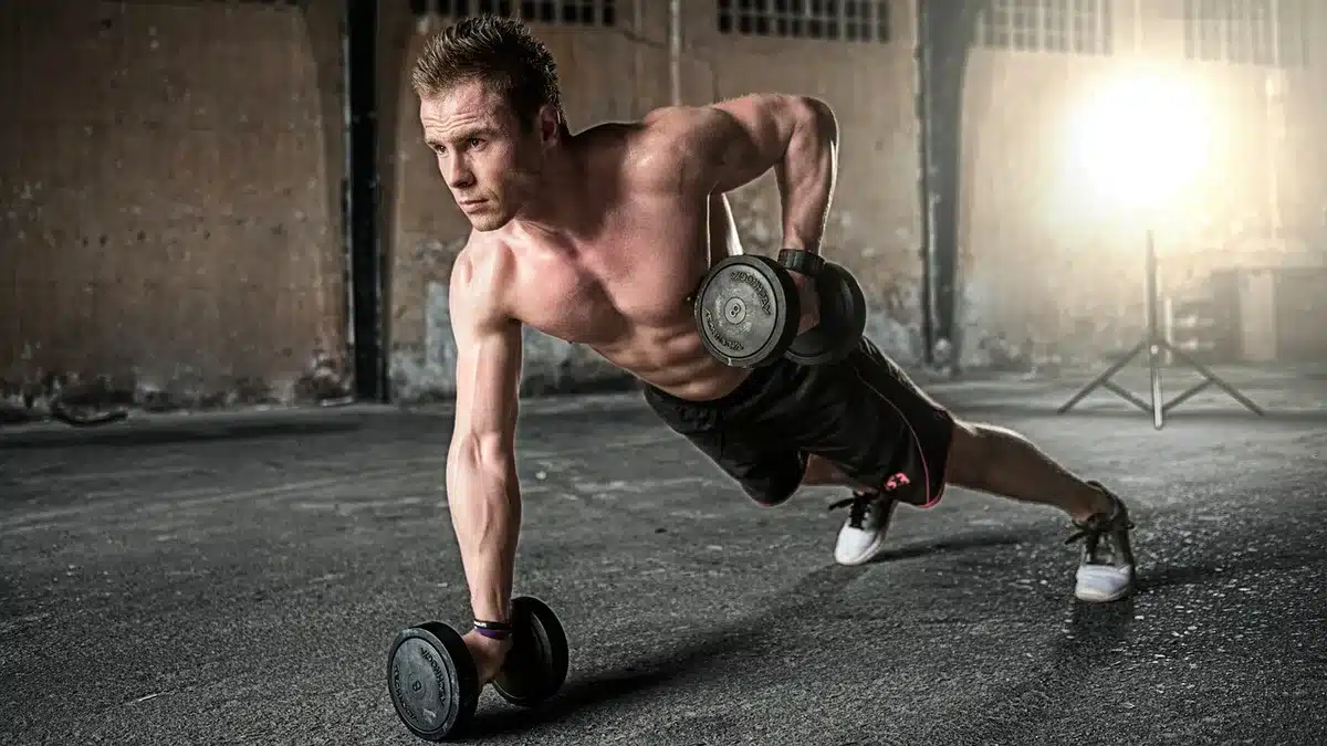 Exemples d'exercices composés : squat, développé et rowing en salle
